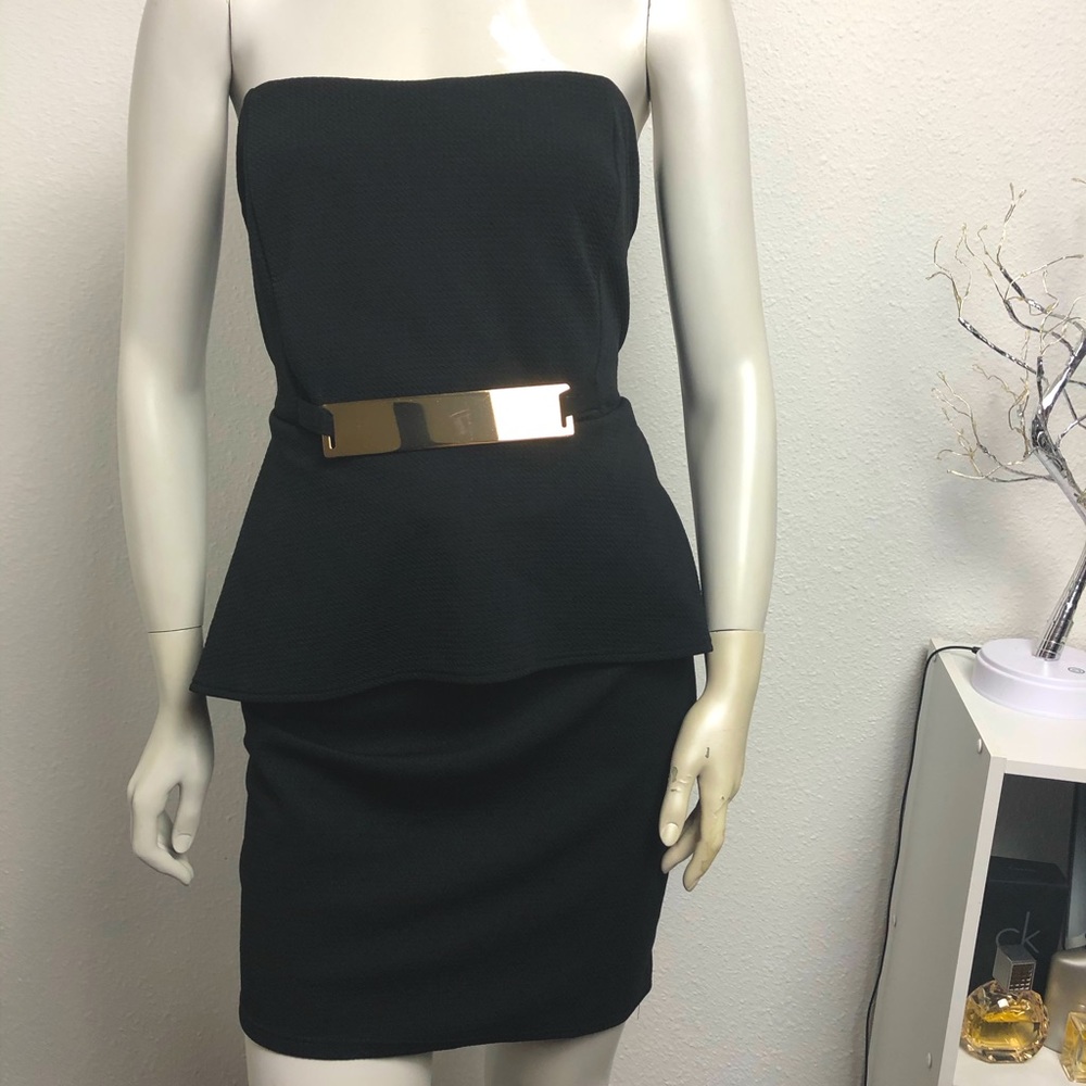 Strapless Peplum Black Dress